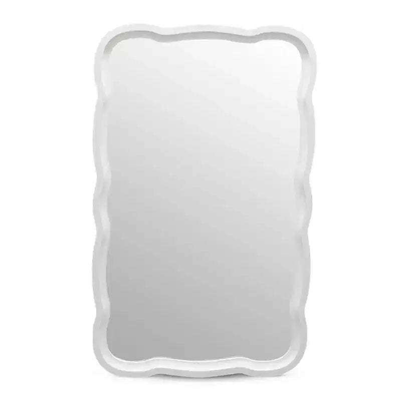 COZAYH Curved Wood Frame Accent Mirror, Modern Farmhouse Wall Decor, White
