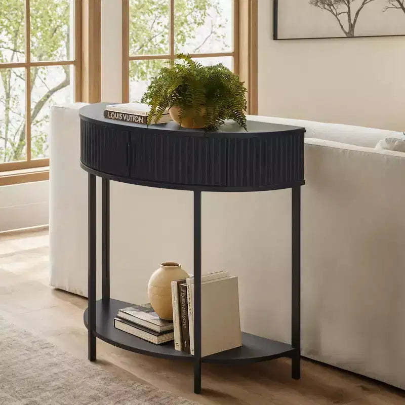 Rosary Blenn Half Moon Console Table with Drawer Storage