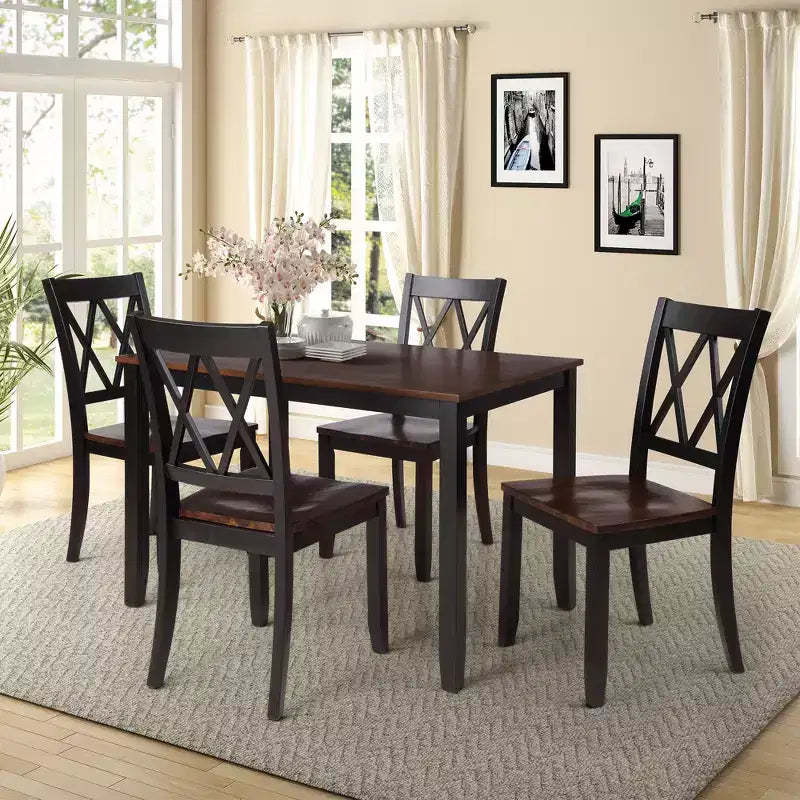 Clihome 5-Piece Dining Table Set,Wood Home Kitchen Table and High-Back Chairs Dining Set