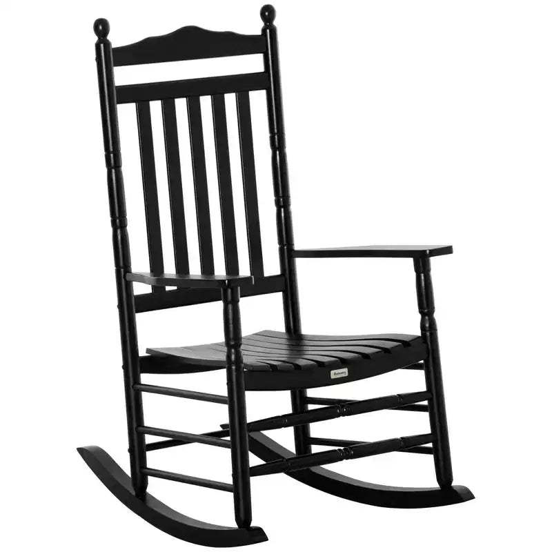 Traditional Wooden High-Back Rocking Chair for Porch, Indoor/Outdoor
