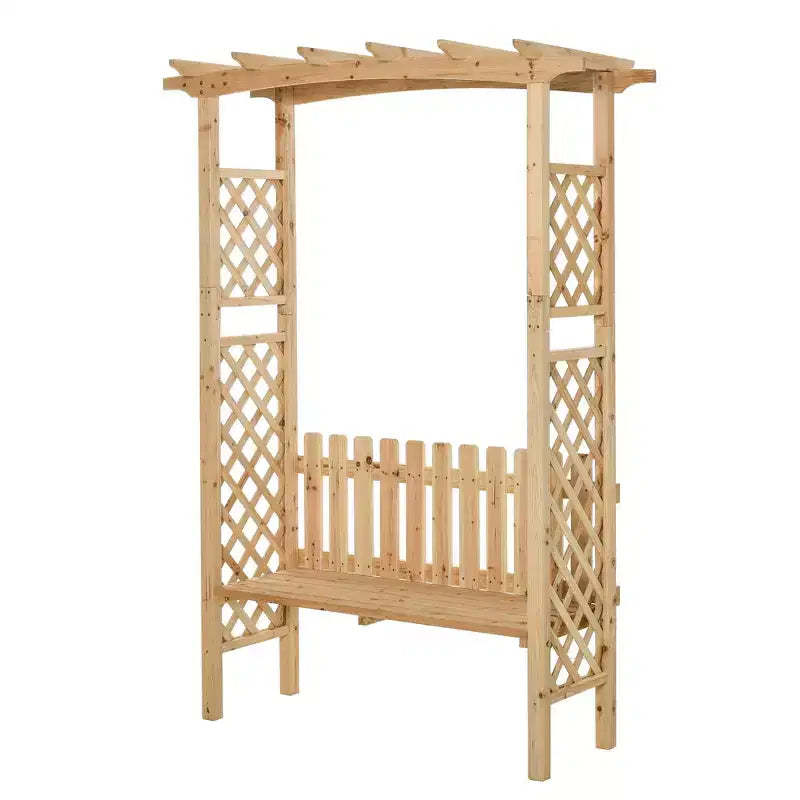 Outdoor Garden Bench Arch Pergola with Natural Fir Wood Build, Protective Varnish