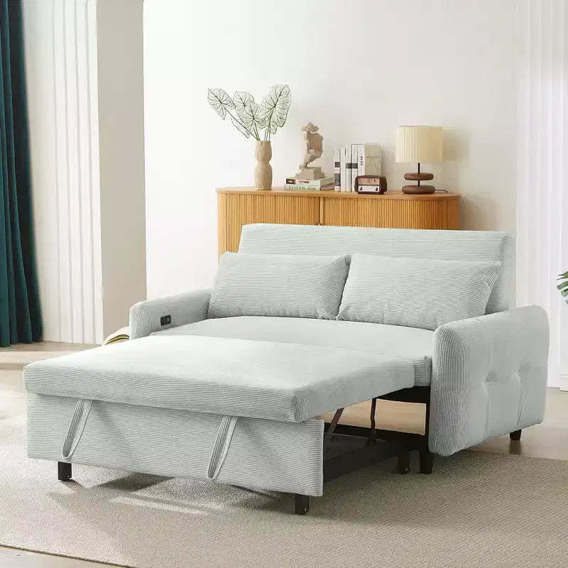 Clihome Multi-Angle Reclining Soft Corduroy Sofa Bed,3-Position Adjustable Backrest with USB Ports