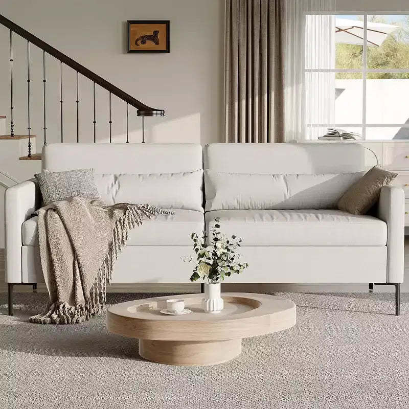 80 Comfortable Sofa, Metal Leg 3-Seater Sofa, Deep Seat Sofa, Linen Modern Sofa for Living Room, Apartment, Office