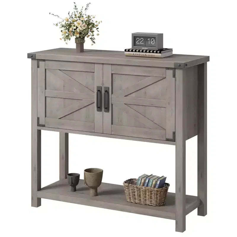 31.5 Farmhouse Console Table  2-Door Entryway Sofa Table with Open Shelf for Living Room/Kitchen/Bedroom