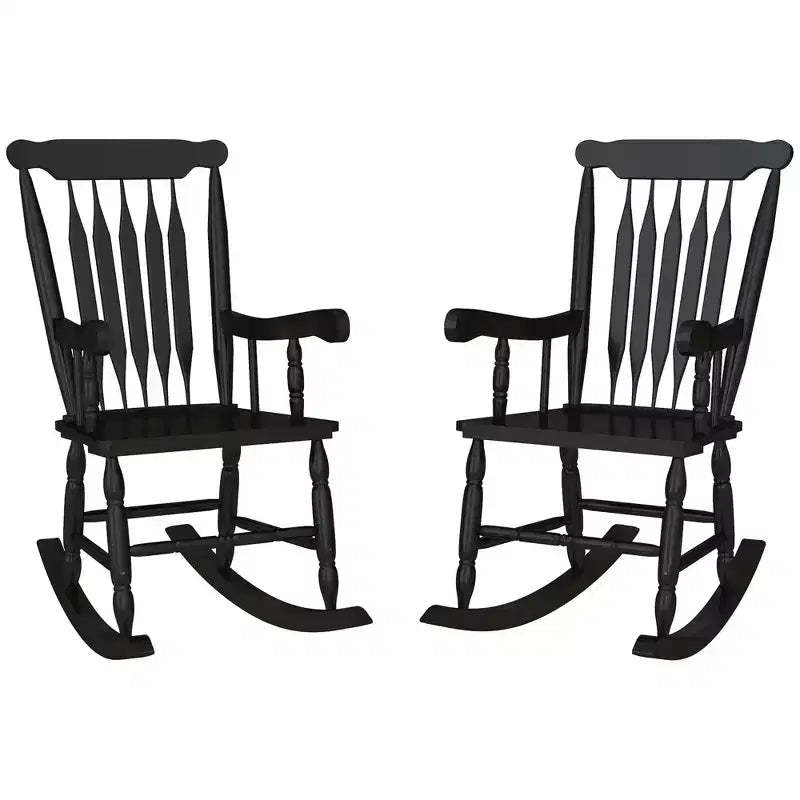 Porch Rocker Chairs Set of 2, 350 lbs. Wooden Outdoor Rocking Chairs with High Back for Garden, Patio, Balcony