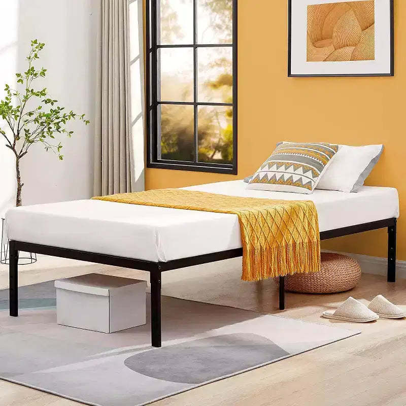 FurnitureR Twin Size Metal Bed Frame with Metal Slats, Heavy Duty Platform Mattress Foundation with Under Bed Storage, Non-Slip Support, Black