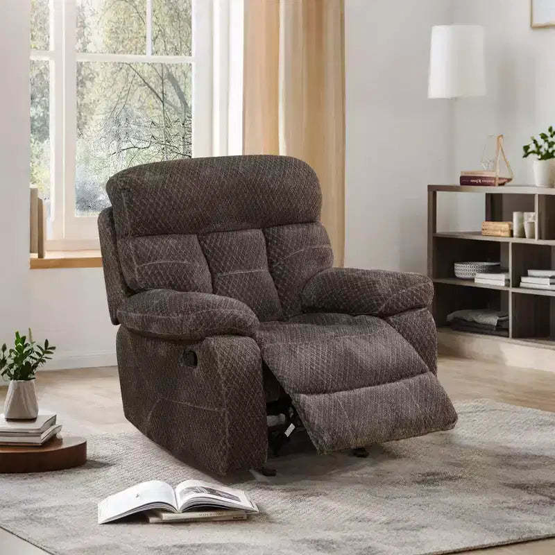 MAYEERTY Recliner Chair, Non-Pilling Breathable Fabric Reclining Chair with Adjustable Backrest for Living Room, Brown