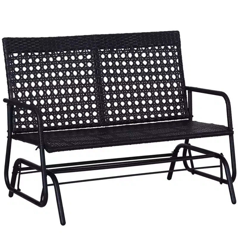 Patio 2-Person Wicker Glider Bench Rocking Chair, Outdoor All-Hand Woven PE Rattan Loveseat w/ Ergonomic Design Rocking System for Patio