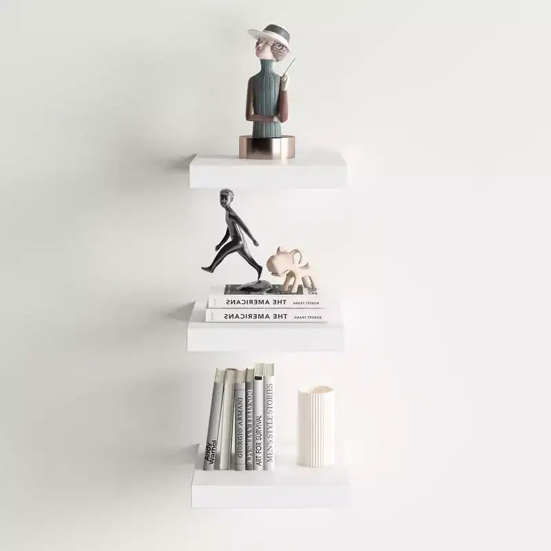 FurnitureR Square Floating Shelves Set of 3, Wall Mounted Rustic Wood Shelves for Bathroom, Bedroom, Living Room, Kitchen, White