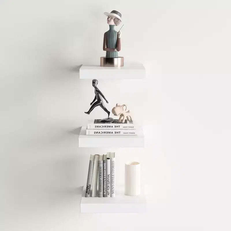 FurnitureR Square Floating Shelves Set of 3, Wall Mounted Rustic Wood Shelves for Bathroom, Bedroom, Living Room, Kitchen, White
