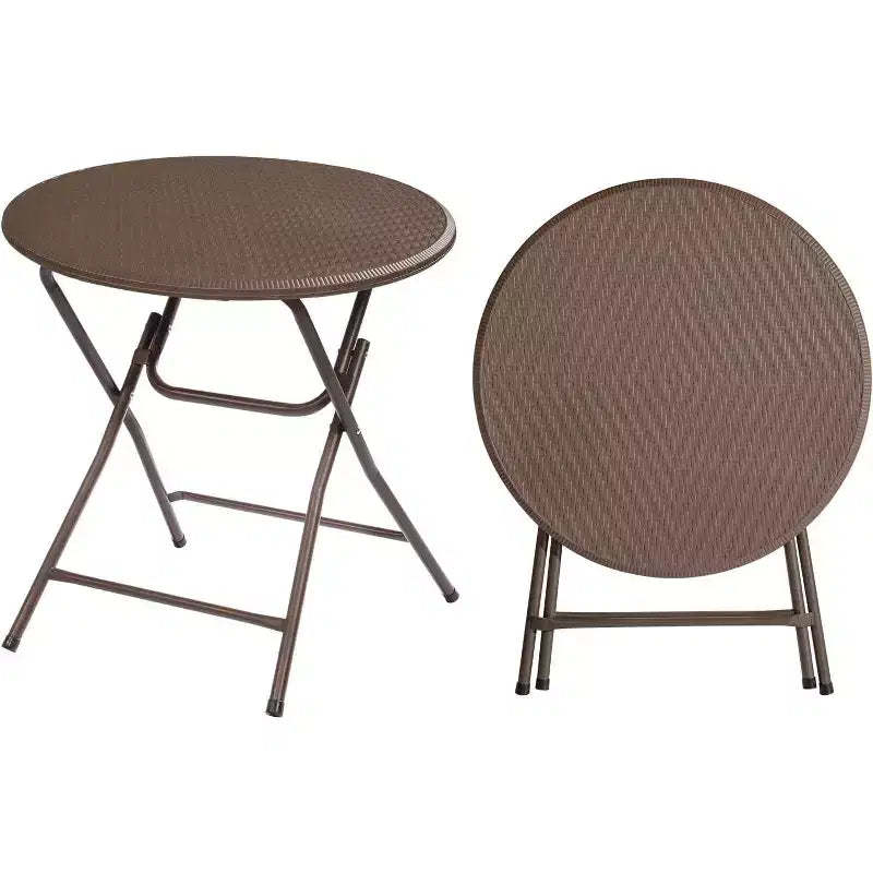 VINGLI 32 Round Folding Commercial Banquet Table, Portable Plastic Coffee Card Dining Table for Kitchen or Outdoor Party Wedding Event, 1 Pack, Brown