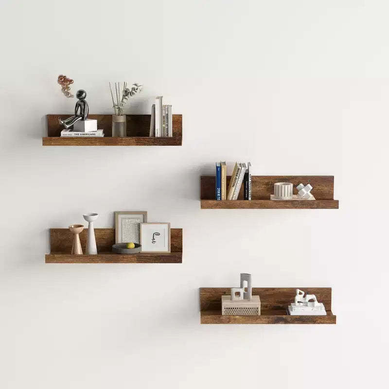 FurnitureR Wood Floating Shelves for Wall, 15.75 Inch Wide Rustic Wooden Floating Shelves, WallMounted Display for Living Room, Brown