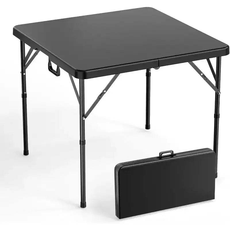 VINGLI 34 Fold in Half Square Table, Bi-Folding Commercial Table, Portable Plastic Dining Card Table for Kitchen or Outdoor, Black