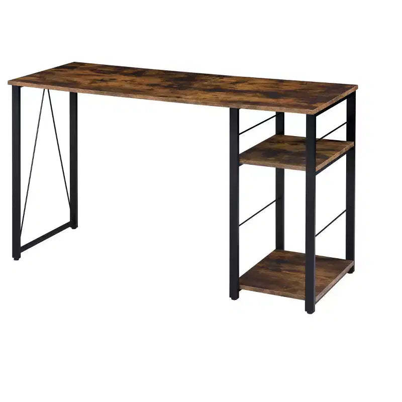TUYOHW Weathered Oak Finish Writing Desk,Writing Table with 2-Tier Shelves,Metal Open Base,Rectangular Study Desk for Home Office,Bedroom