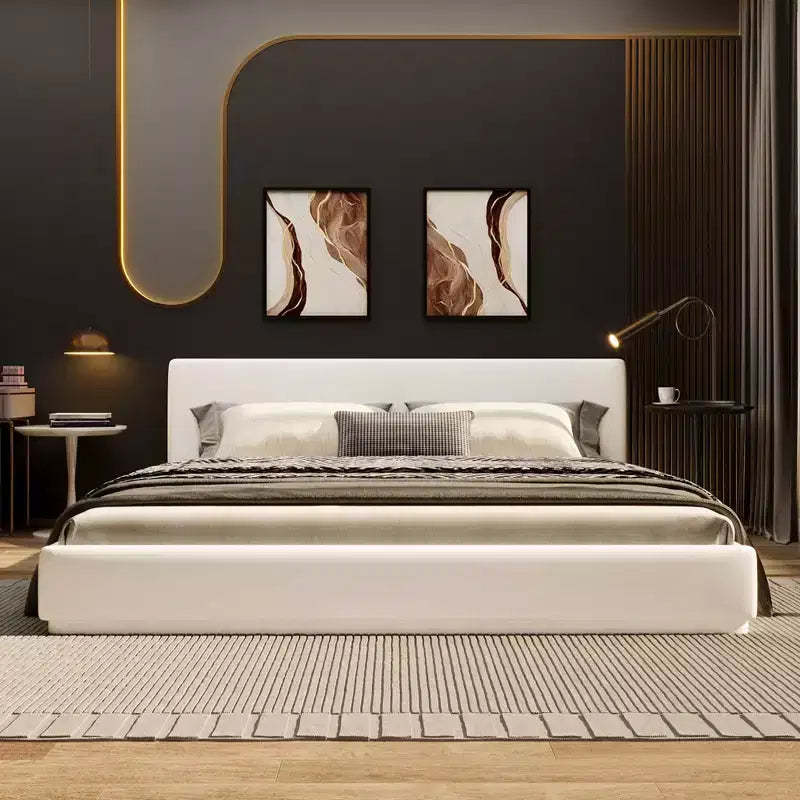 Okak Stylish Design Soft Fabric Bed Frame with Upholstered Headboard,Modern Minimalsit Master Bedroom Bed for You
