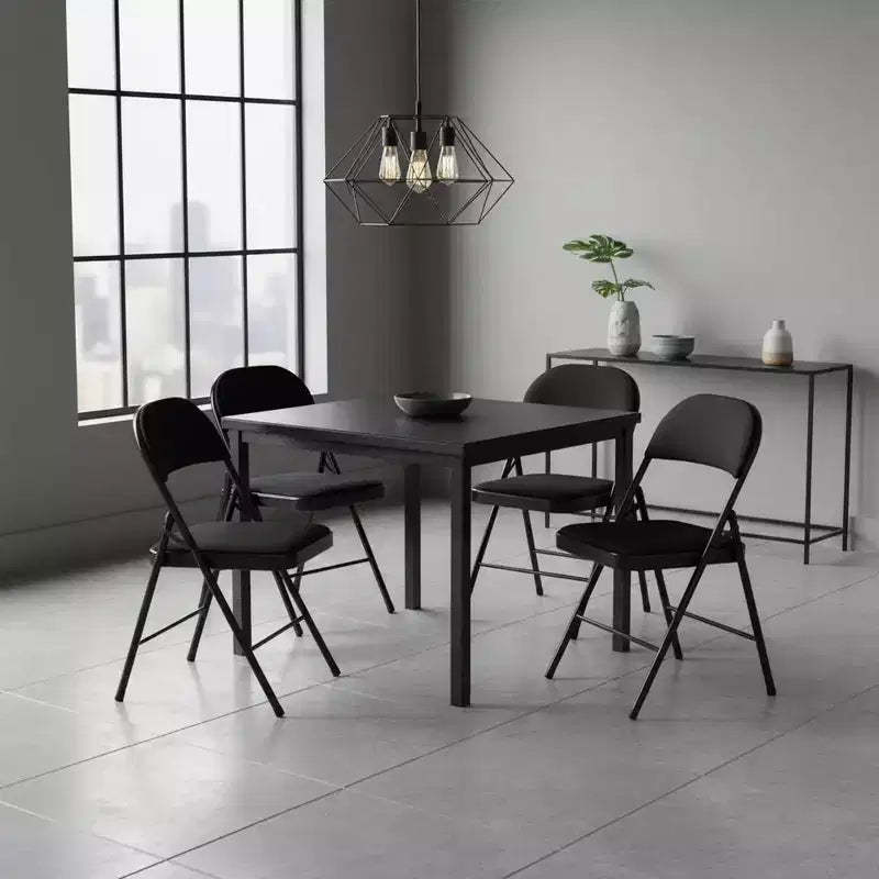 Homy Casa Metal Folding Dining Chairs with Padded Seat and Backrest, Space-Saving Design for Indoor & Outdoor Use, Set of 4, Black