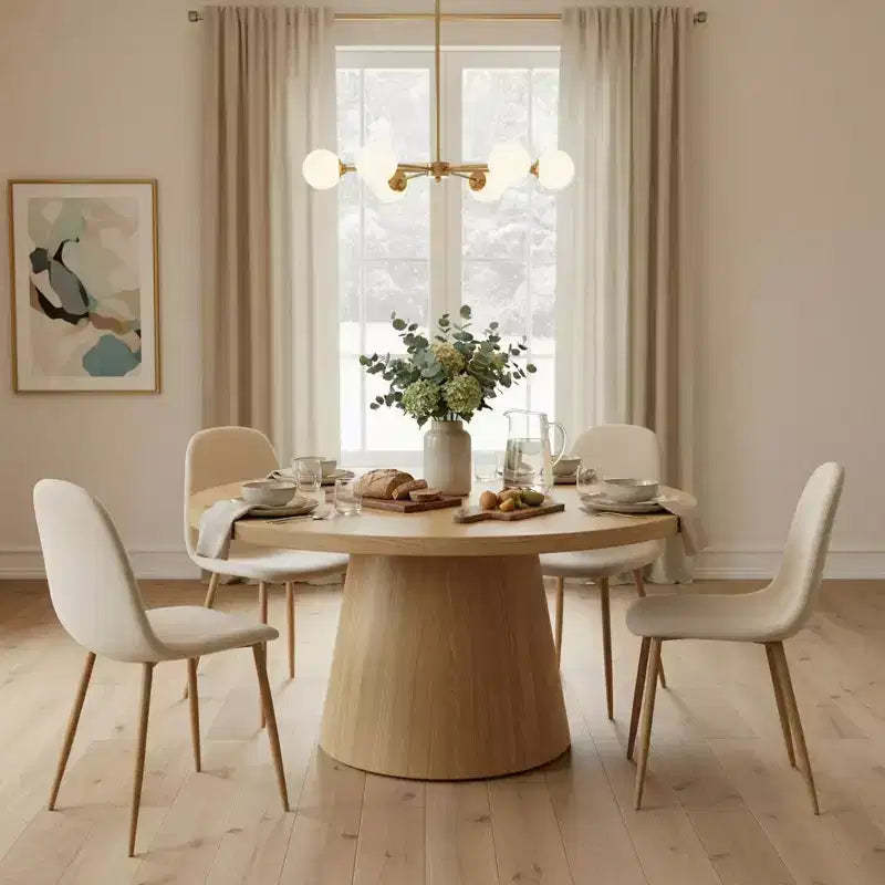 Homy Casa Charlton Fabric Upholstered Dining Chairs Set of 4 with Oak-Finish Legs, Beige (Warm Taupe Tone)