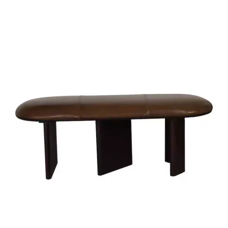 HomeRoots 48 Brown Genuine Leather and Solid Wood Upholstered Bench