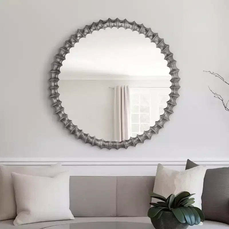 Modern Round Wall Mirror with Decorative Metal Frame - Glass Accent Mirror for Home, Office, Bedroom, Living Room - Metallic Finish - 29 Silver