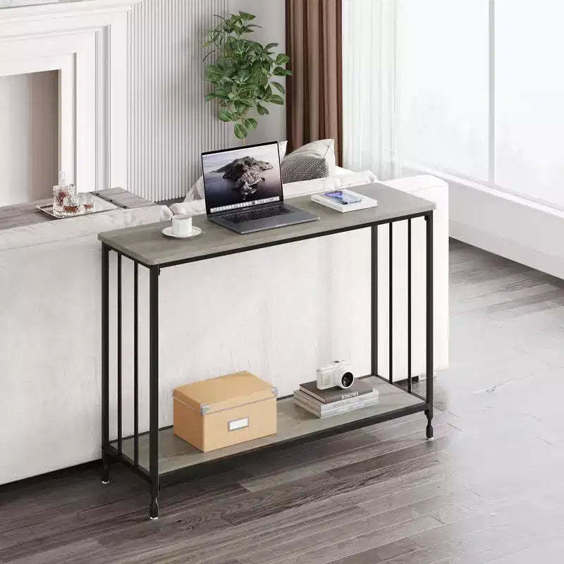 Console Table  Narrow Sofa Table with Glass Shelf & Metal Frame for Entryway/Living Room