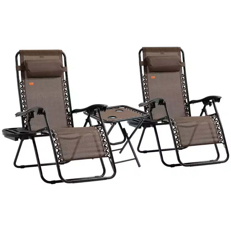 Zero Gravity Chair Set with Side Table, Folding Reclining Chair with Cupholders & Pillows, Adjustable Lounge Chairs for Pool, Lawn, Beach