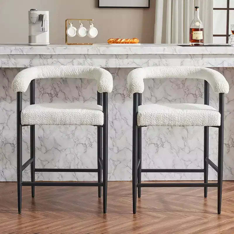 GDFStudio Talia Modern Boucle Upholstered Bar Stools with Curved Backrest (Set of 2)