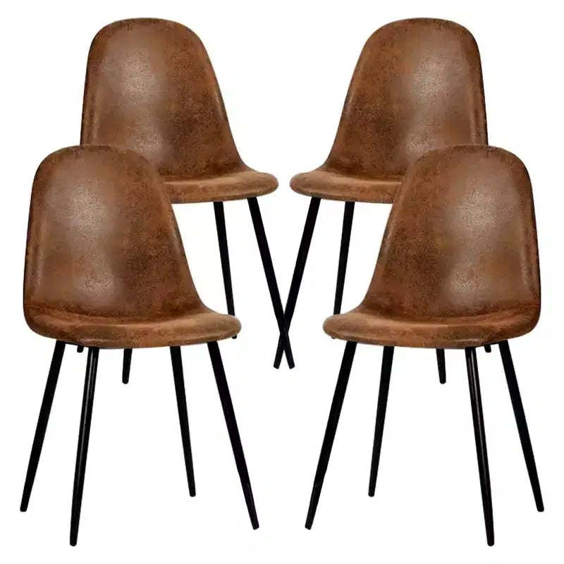 FurnitureR Dining Chairs Set of 4 with Metal Legs, Suede Fabric Comfortable Side Seating Mid-Back Amrless for Kitchen, Restarant, Living Room, Brown