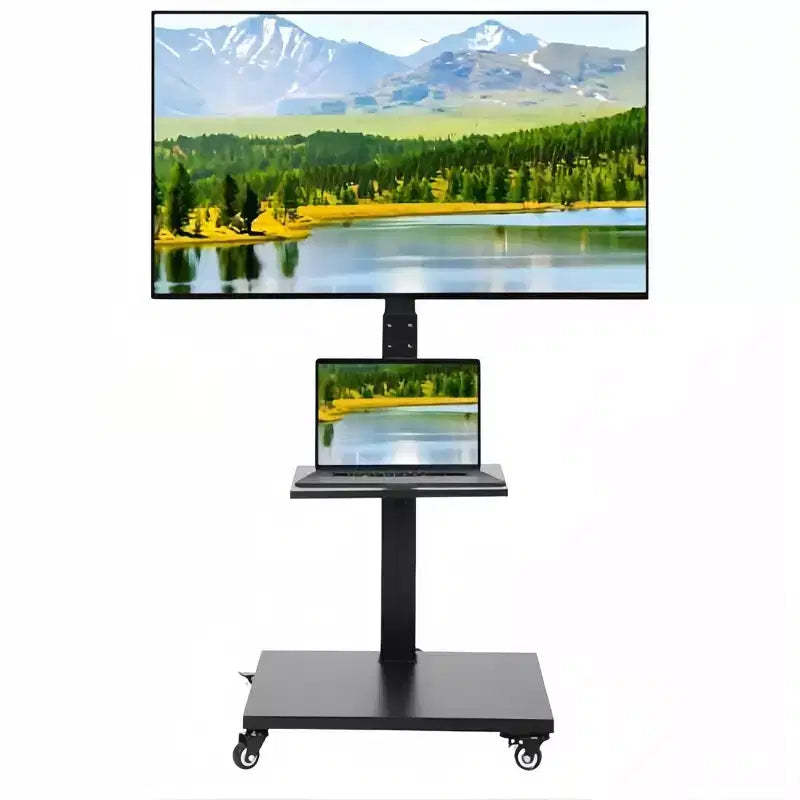GustoWave Mobile TV Cart  Height-Adjustable Rolling Stand with Locking Casters for 32-75 inch TVs, Swivel/Tilt Base & Open Shelf