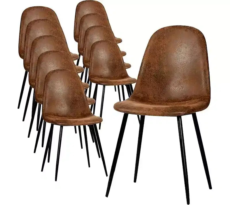FurnitureR Dining Chairs Comfortable Upholstered Side Seating Armless for Home Kitchen Bedroom Living Room Guest Restaurant Cafe (Brown, Set of 10)