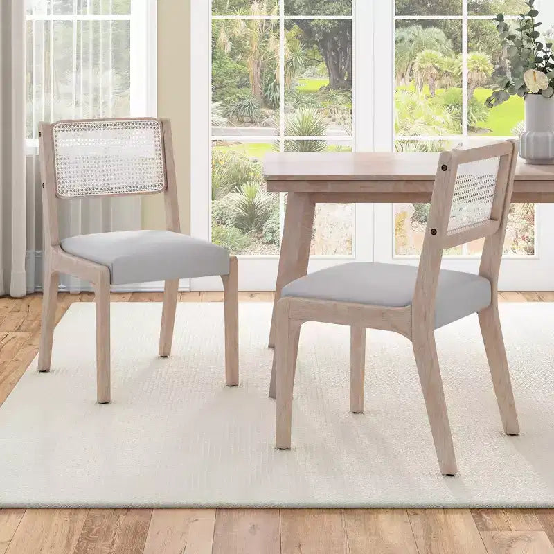 Set of 2 Dining Chairs, Modern Farmhouse Accent Chairs Side Chairs with Rattan Backrest & Rubber Wood Legs - ModernLuxe
