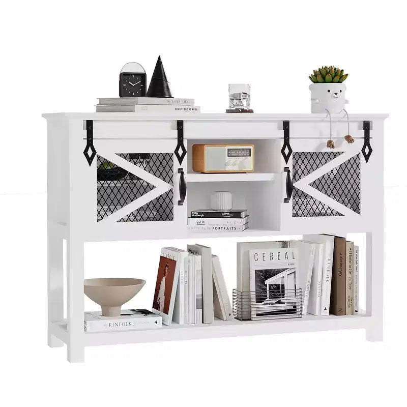 46 Farmhouse Console Table C White Sliding Barn Door Sofa Table (for Living Room/Entryway/Foyer)