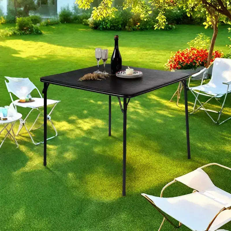 FurnitureR Square Folding Card Table 33.9 inch, Multi-Functional Table Foldable Portable for Dining Panic, PVC Tabletop, No Assembly Required, Black