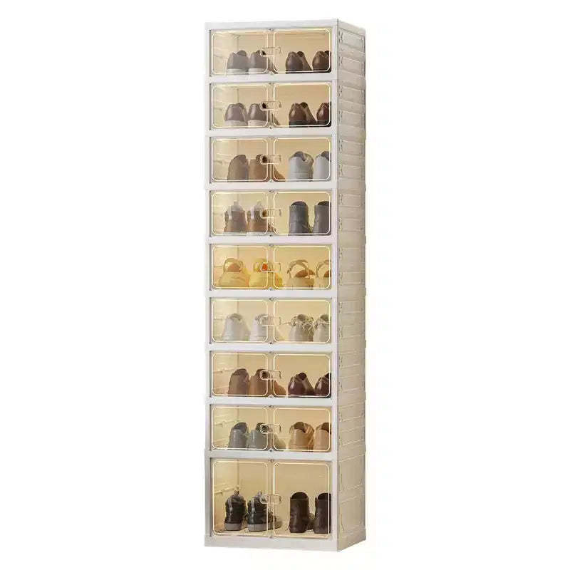 GustoWave Stackable Foldable Shoe Rack, 9 Layers Thicken Shoe Storage Boxes for Clothes, Blankets, Shoes, Books Storage, White