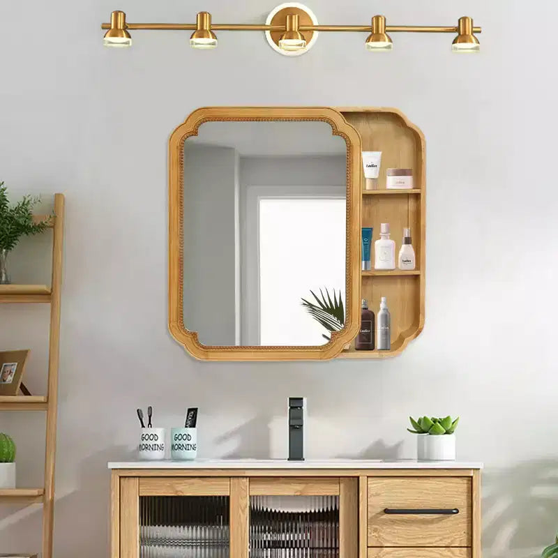 GDFStudio Collins Farmhouse Medicine Cabinet with Round Corners Mirror and Storage Shelves