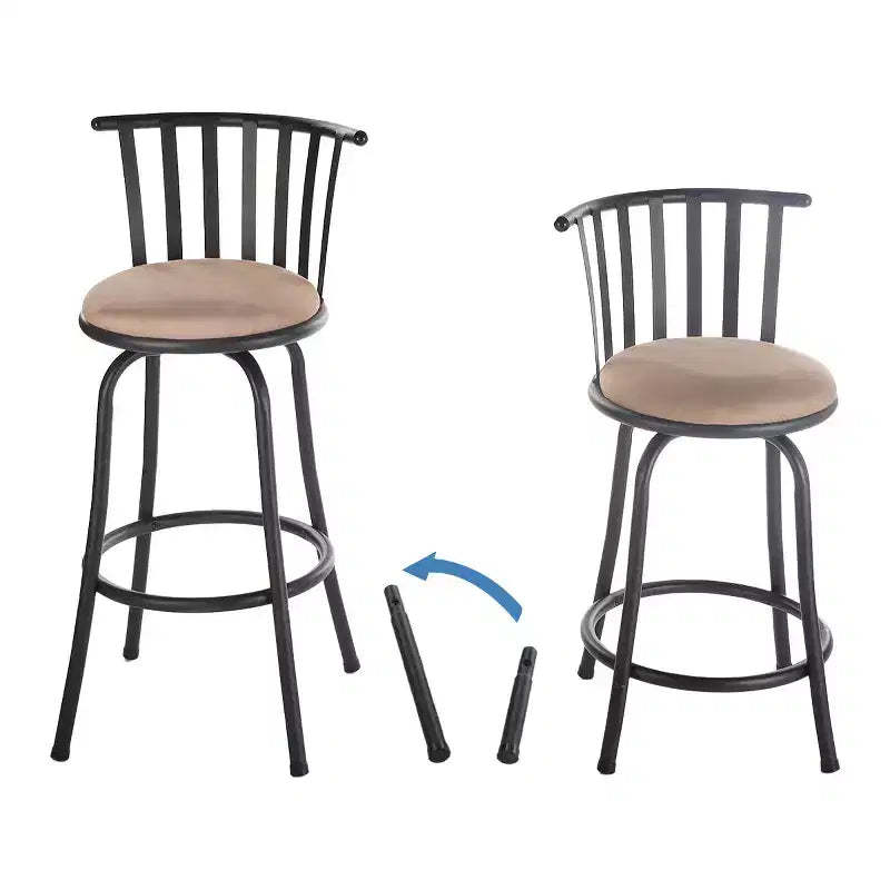 FurnitureR Bar Stools Swivel Set of 2, Adjustable Counter Height Low Back with Comfortable Footrest, Armless with Interchangeable Legs, 24/29 Inch
