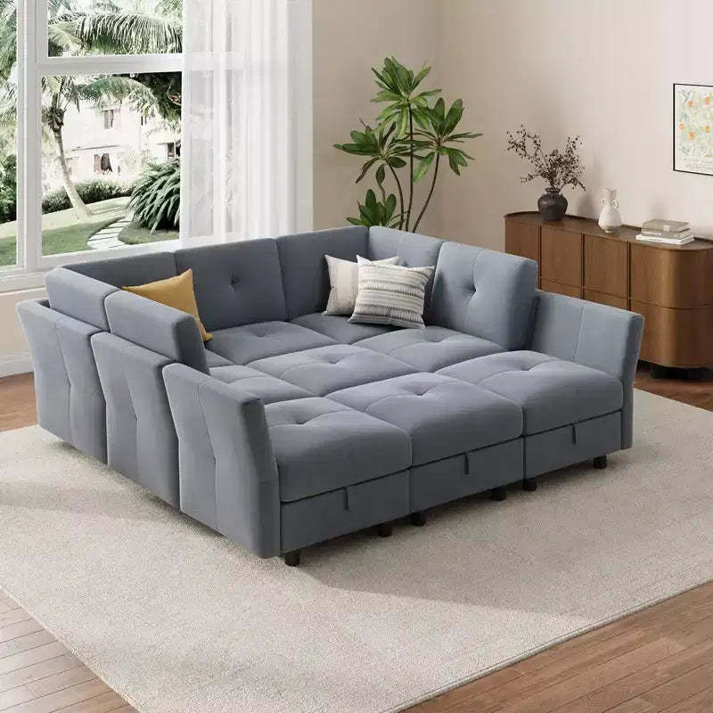 Modular Sectional Sofa, 143.8 in Sectional Couches U Shaped Sofa with Storage Ottoman, 9 Seat Comfy Sectionals Couch, Velvet Couch with Upholstered