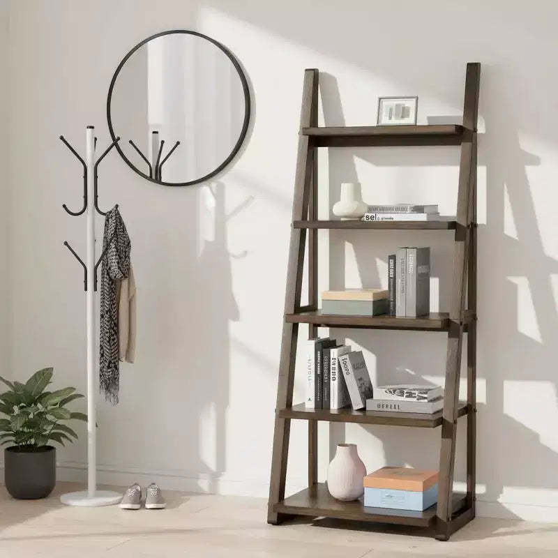 Homy Casa 5-Tier Ladder Bookshelf with Open Shelves for Living Room or Home Office, Walnut