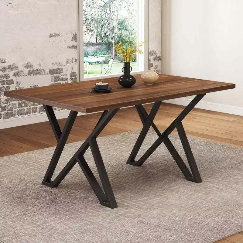 Okak 59IN Modern Rectangle Dining Table, Dinner Table with Stylish Metal Legs, Kitchen Table for Living Room, Dining Room, Kitchen, Walnut+black