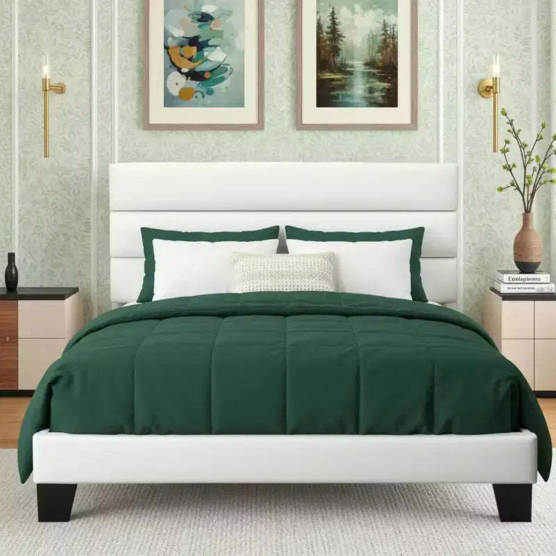 Velvet Upholstered Bed with Wooden Slats, No Box Spring Needed, Easy Assembly
