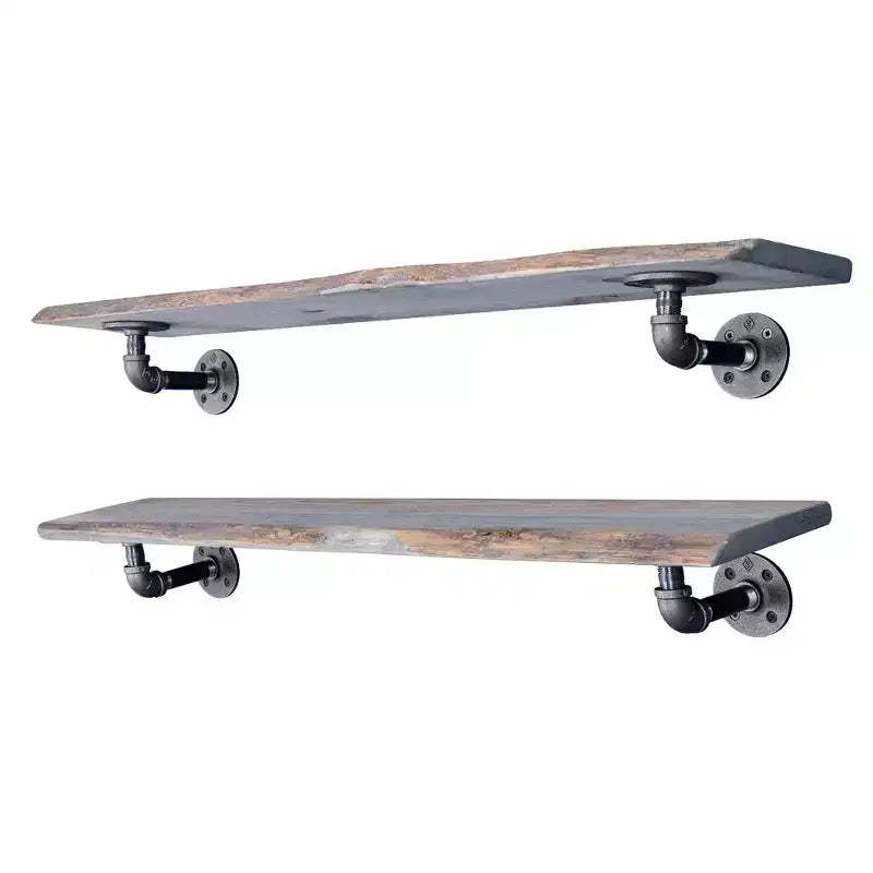 Pipe Decor 36 Riverstone Grey Live Edge Wood Shelf with L-Shaped Pipe Brackets (2-Pack)