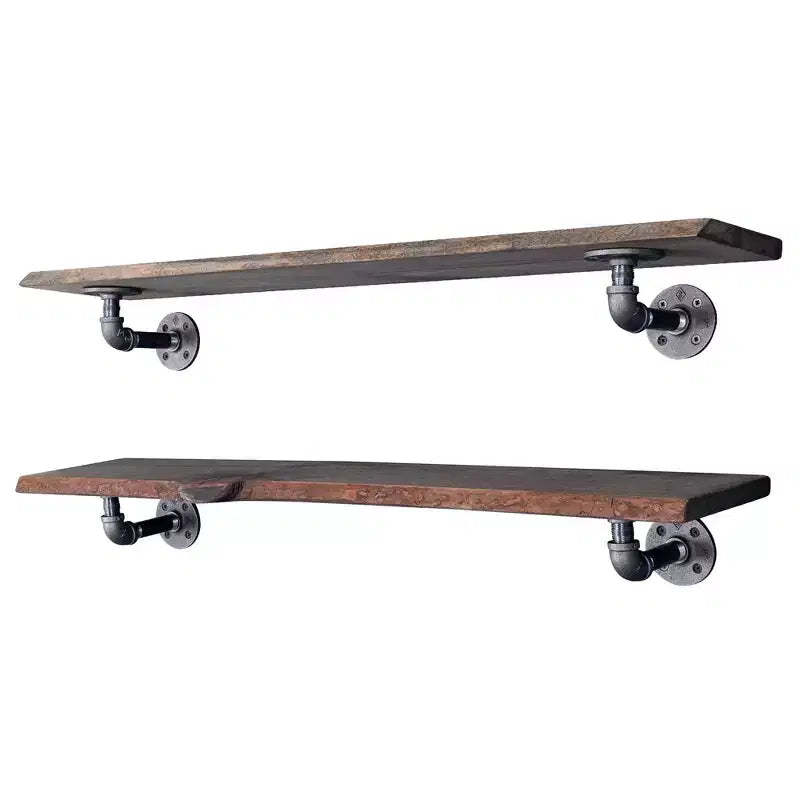 Pipe Decor 36 Boulder Black Live Edge Wood Shelf with L-Shaped Pipe Brackets (2-Pack)
