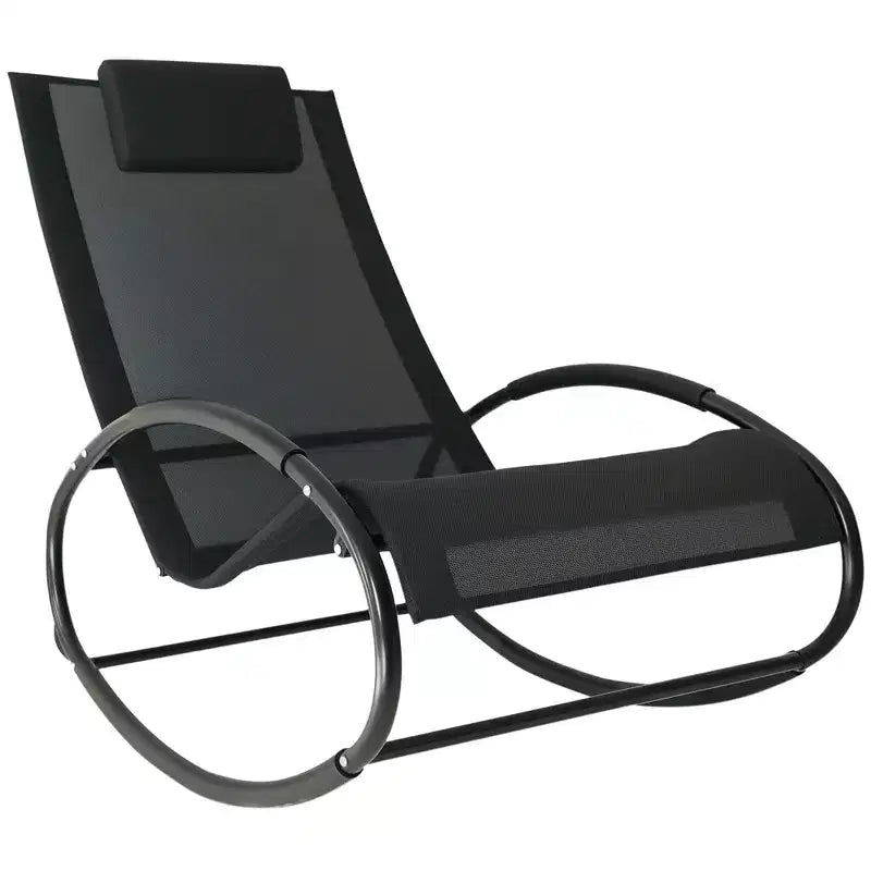 Outsunny Pool Lounger, Outdoor Rocking Lounge Chair for Sunbathing, Pool, Beach, Porch with Pillow & Cool Mesh, Sun Tanning Rocker