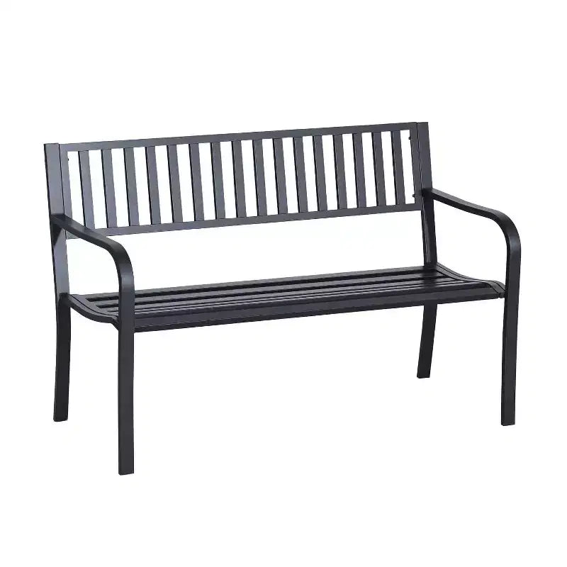 50 Outdoor Garden Bench, Patio Bench with Slatted Seat, Metal Porch Bench for Backyard, Poolside, Lawn