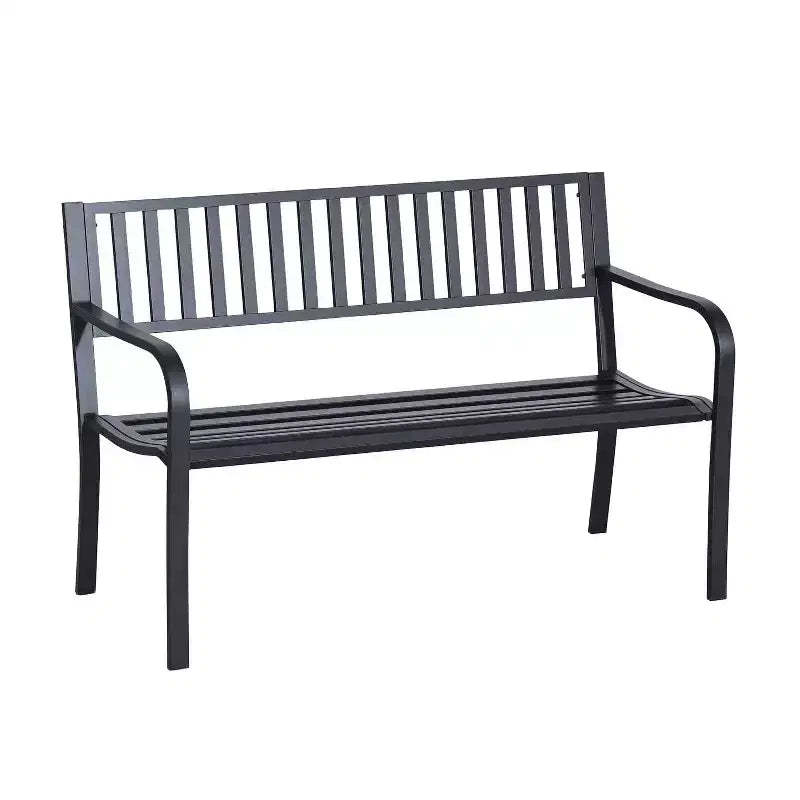 50 Outdoor Garden Bench, Patio Bench with Slatted Seat, Metal Porch Bench for Backyard, Poolside, Lawn