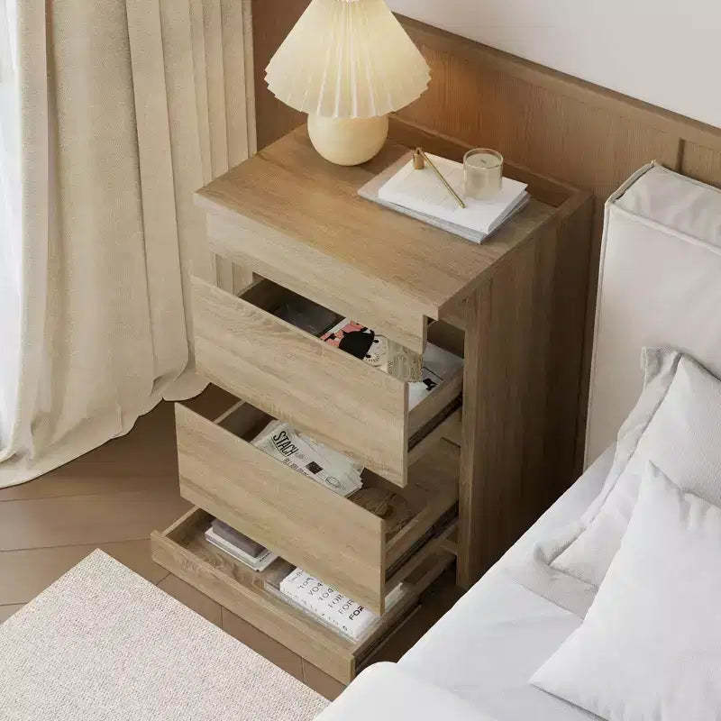 Famapy Smart Light Oak Nightstand with Hidden Drawer, Top Flip - Door with NFC Lock & Bottom Kick Drawer,Side Table for Bedroom & Living Room
