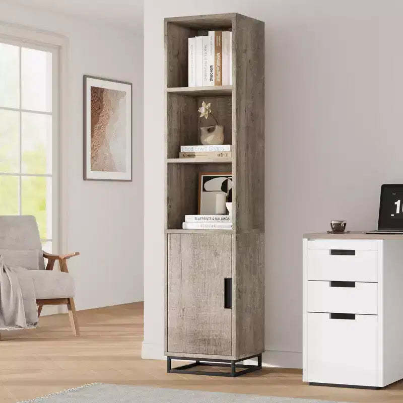 70-inch high storage cabinet with metal frame base and adjustable shelves, open freestanding storage cabinet for bathroom, living room