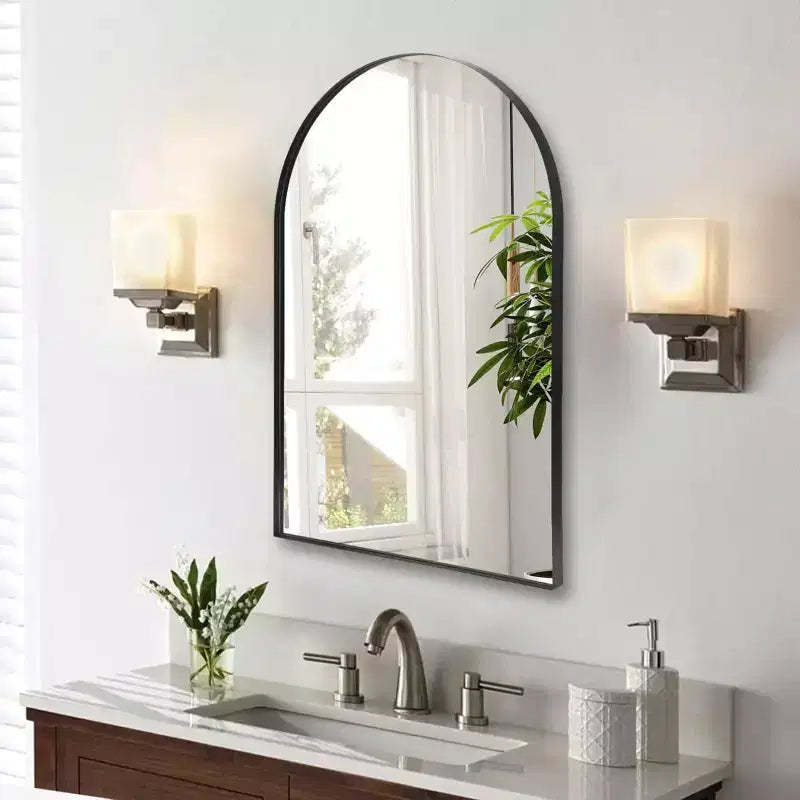 MAYEERTY 24*36 Arched Wall Mirror, Wall Mounted Bathroom Mirror for Bedroom Living Room Entryway, Metal Deep Frame, Black