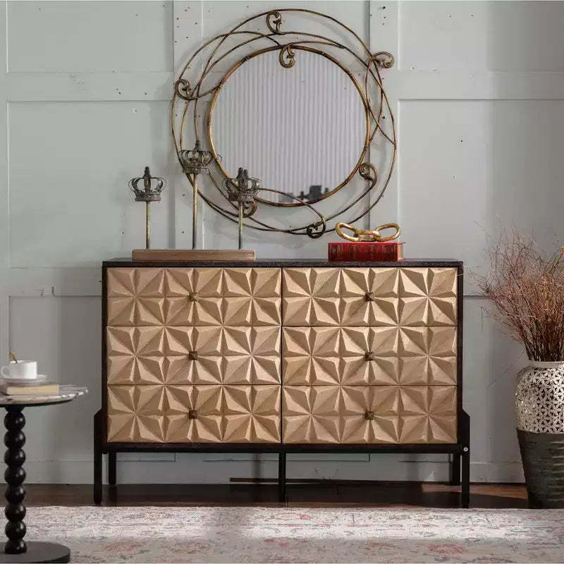 GDFStudio Brynn Mid-Century Modern Geometric Pattern Sideboard Storage Cabinet