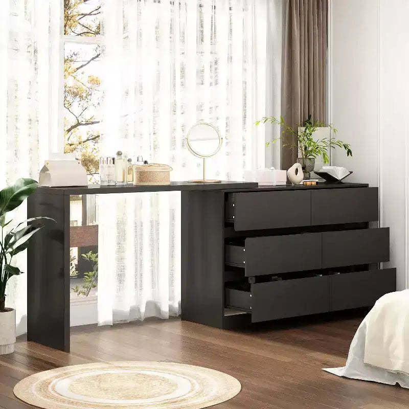 Famapy Convertible Dresser,Makeup Vanity Desk with 6 Drawers,Study /Computer Desk,All - in - One Storage Unit for Home Office Space Upgrade