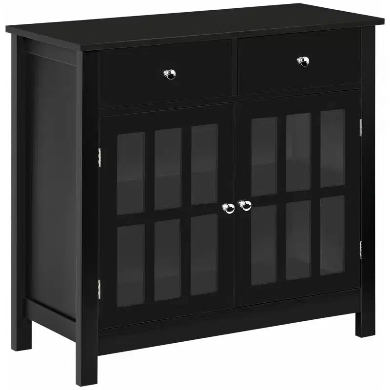 Sideboard Buffet Cabinet, Storage Cupboard with Glass Doors, Adjustable Shelf and 2 Drawers for Kitchen